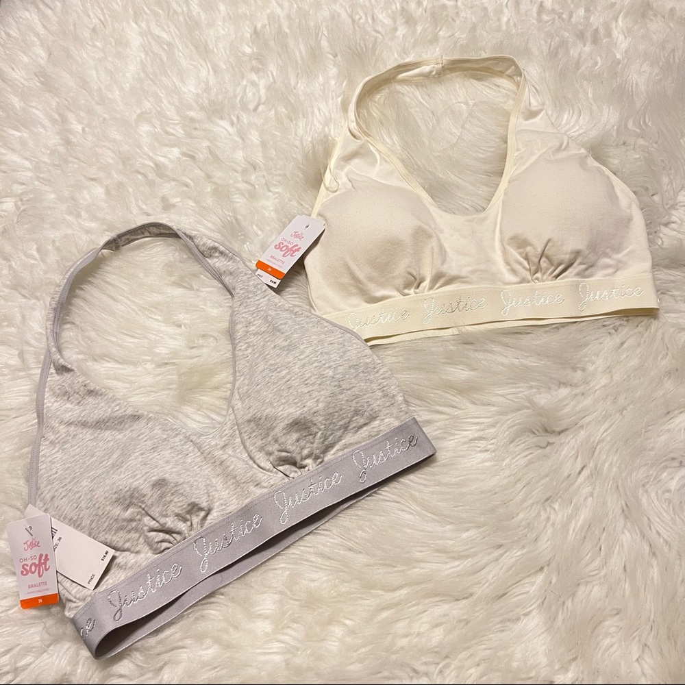 Pair of Justice Bralettes oh so soft behind the neck strap Size 36 New with tags